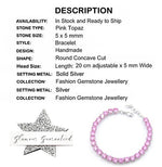 5 mm Round Pink Topaz Gemstone Tennis bracelet set in Silver Bracelet