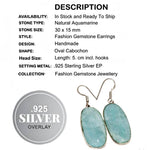Natural Aquamarine Gemstone Oval .925 Sterling Silver Earrings