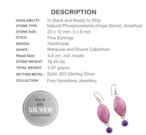 16.44 cts Natural Purple Phosphosiderite ( Hope Stone) Amethyst Solid .925 Sterling Silver Earrings - BELLADONNA