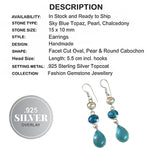 Blue Topaz, Pearl and Chalcedony Gemstone .925 Silver Earrings