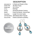 Extra Long Blue Topaz Gemstone .925 Sterling Silver Earrings