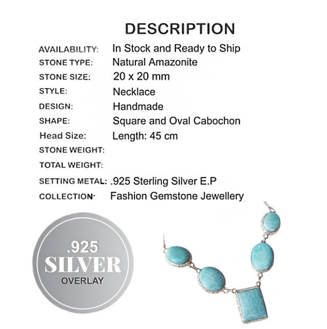 Handmade Natural Amazonite Gemstone  .925 Sterling Silver Necklace - BELLADONNA