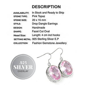 Handmade Pink Topaz Oval Gemstone .925 Silver Earrings