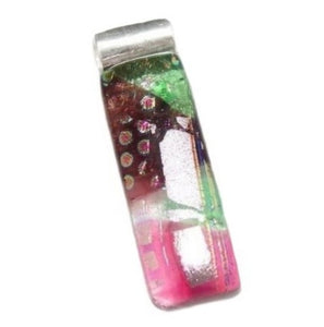 Handmade Amrican Pink Dichroic Glass set in Solid .925 Sterling Silver Pendant