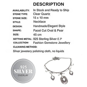 Faceted Mixed Shapes Clear Quartz Gemstone .925 Silver Necklace