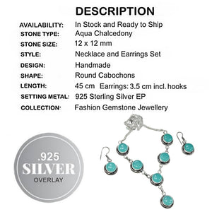 Handmade Aqua Green Chalcedony .925 Silver Necklace and Earrings Set
