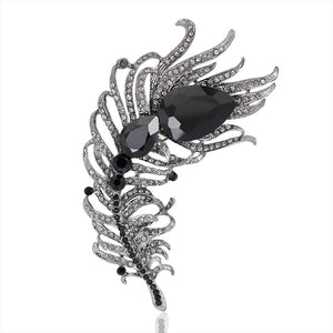 Eye Catching Zirconia and Crystals Embellished Peacock Feather Brooch in Five Assorted Colours for Scarf or Pashmina