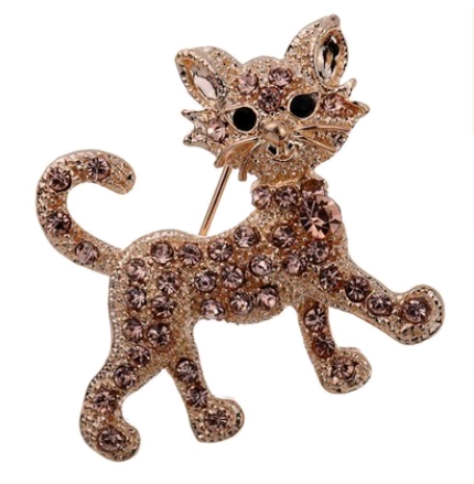 Luxury Gold-Plated crystal Cat Brooch for Scarf or Pashmina - BELLADONNA