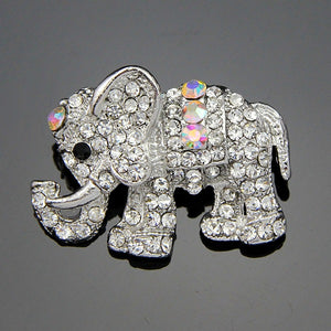 White and AB Crystal Embellished Silver Elephant Brooch For a Scarf or Shoulder Wrap - BELLADONNA
