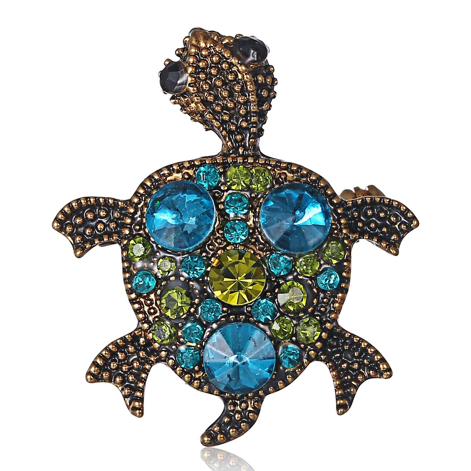 Adorable 3 cm Turtle with Inlaid Crystals and Rhinestones Brooch  for Scarf or Shawl - BELLADONNA