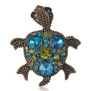 Adorable 3 cm Turtle with Inlaid Crystals and Rhinestones Brooch  for Scarf or Shawl - BELLADONNA