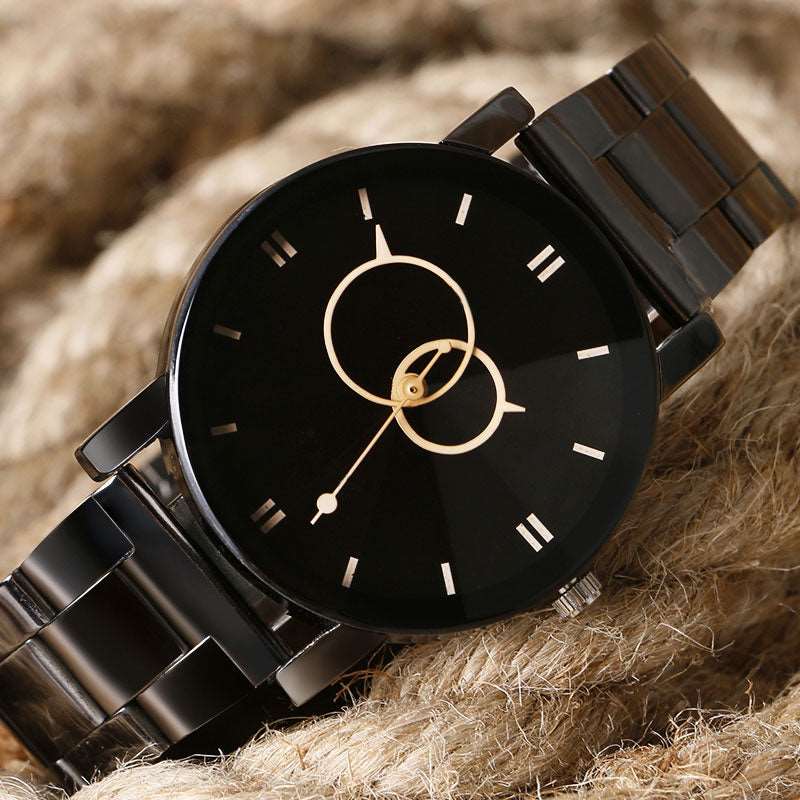 Mens Trendy Black and Gold Quartz Watch with Stainless Steel Band - BELLADONNA