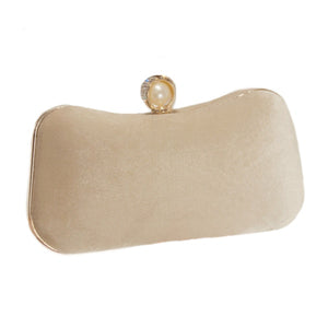 Elegant Plush Velvet Clutch Evening Bag with Pearl and Crystal Clasp in 5 assorted Colours - BELLADONNA