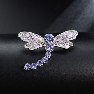 Lavender Purple and White Cubic Zirconia and Crystal Dragonfly Brooch - BELLADONNA