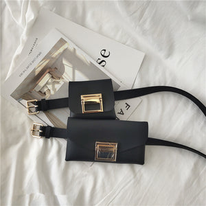 Trendy and Practical Small belt Handbag with Alternative Long Shoulder Strap in Black or White - BELLADONNA