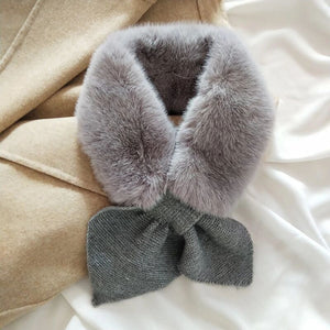 Stylish Knitted and Faux Fur Combination of Imitation Plush Winter Scarf - BELLADONNA