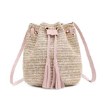 Holiday Beach Casual Woven Handbag with Leather Accents in Tan, Hot Pink, Pastel Pink - BELLADONNA