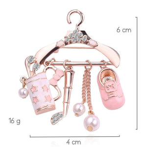 Feminine Golf Lovers Delight White Cubic Zirconia, Pink Enamel and Pearls Brooch in Rose Gold for Scarf or Pashmina