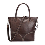 Genuine Leather Leisure Tote Handbag in Brown - BELLADONNA
