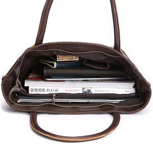 Genuine Leather Leisure Tote Handbag in Brown