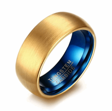 Mens 8MM Tungsten Steel Gold and Blue Wedding Ring - BELLADONNA