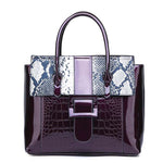 High End Leather Mirror Finish Snake Pattern Accent Handbag  in 4 Desirable Colours - BELLADONNA