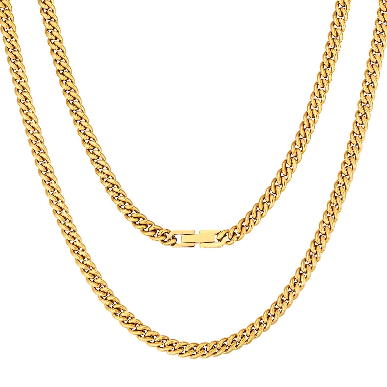 316 Titanium Stainless Steel 5mm Cuban Chain in 18K Gold or Platinum Silver Various Lengths