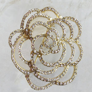 Trendy Abstract Rose White Cubic Zirconia Abstract Rose Gold Plated Brooch For Scarves or Shawl - BELLADONNA