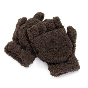 Practical and Warm Coral Fleece Half-finger Gloves, with Mitten Cap for FulL Cover When Needed in Assorted Colours - BELLADONNA