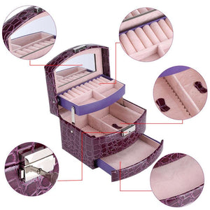 Lockable Three Layer Leather Jewelry Box for Women in Assorted Colours - BELLADONNA