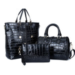 High End Fashion PU Leather Three-piece Handbag Set in Black, Gold, Silver and Wine Red - BELLADONNA