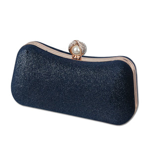 Elegant Plush Velvet Clutch Evening Bag with Pearl and Crystal Clasp in 5 assorted Colours - BELLADONNA