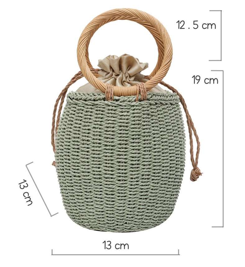 Handmade Woven Straw Pottery Shape Handbag or Knitting or Crochet Bag in Brown or Green - BELLADONNA
