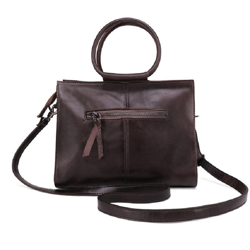 Womens Stylish Genuine Leather Business Office Style Handbag with Handle and Shoulder Strap in Black or Brown - BELLADONNA
