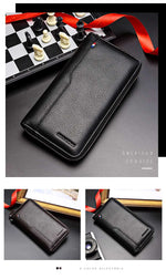 BISON DENIM  Genuine Leather RFID Block Large Capacity Wallet for the Traveling Man in Black or Brown