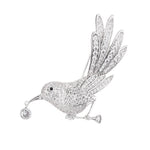 Silver Hummingbird Embellished with White Zirconias Brooch for Scarf or Pashmina - BELLADONNA