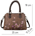 Genuine Leather Embossed Japanese Sakura Blossom Accent Ladies Handbag in 3 Colours