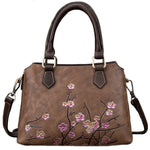 Genuine Leather Embossed Japanese Sakura Blossom Accent Ladies Handbag in 3 Colours