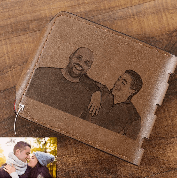 Keepsake Custom Photo Laser Engraved Men's Short Wallet On One Side or Double with message on the back