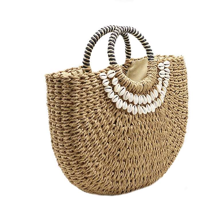 Handmade Round Rope Bucket Bag with Shea Shell Elements - BELLADONNA