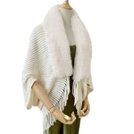 Stylish Winter Fashion Women's Soft Cashmere and Faux Fur Shawl - BELLADONNA