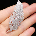 Women's Elegant Micro-inlaid White Zirconia Feather Brooch for Garments and Accessories - BELLADONNA