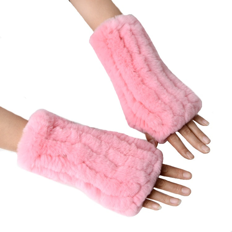 Luxurious Fluffy and Winter Warm Fingerless Knitted  Faux Fur Gloves - BELLADONNA