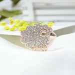Adorable White Crystals Sheep Brooch For your Fleecy Winter Scarf in White Gold, Rose Gold, KC Gold and 14K Yellow Gold - BELLADONNA