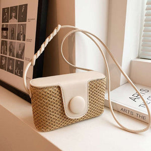 Handmade Niche Mini Fashion Straw Bag with Magnetic Clasp in Black, Brown and White - BELLADONNA