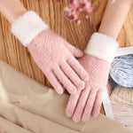 Ladies Winter Warm Knitted Mink-like Furry and Touch Screen Gloves - BELLADONNA