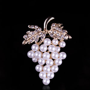 Women's Crystal and Pearl Grape Fashion Brooch in Gold for Winter Scarf or Wrap - BELLADONNA