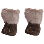 Winter Warm Knitted Half-Finger Faux Fur Gloves with Button Detail - BELLADONNA