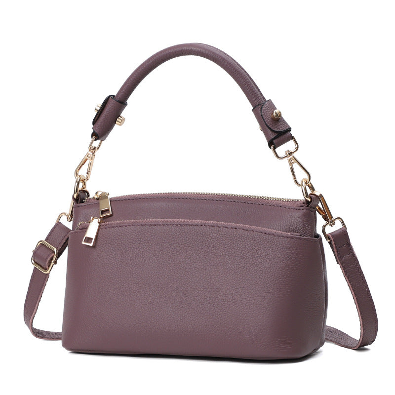 Elegant Small Genuine Cowhide Leather Fashion Handbag with Handle and Long Strap