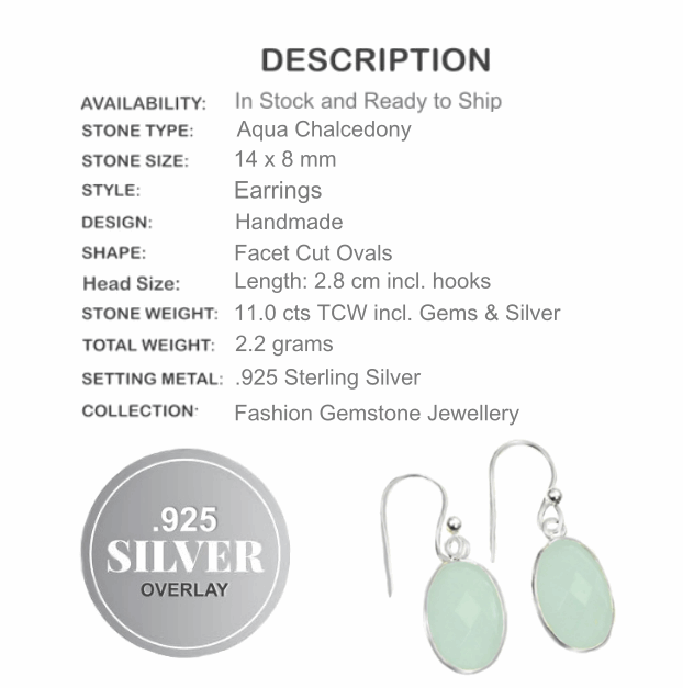 Dainty Aqua Green Chalcedony Oval .925 Silver Earrings - BELLADONNA